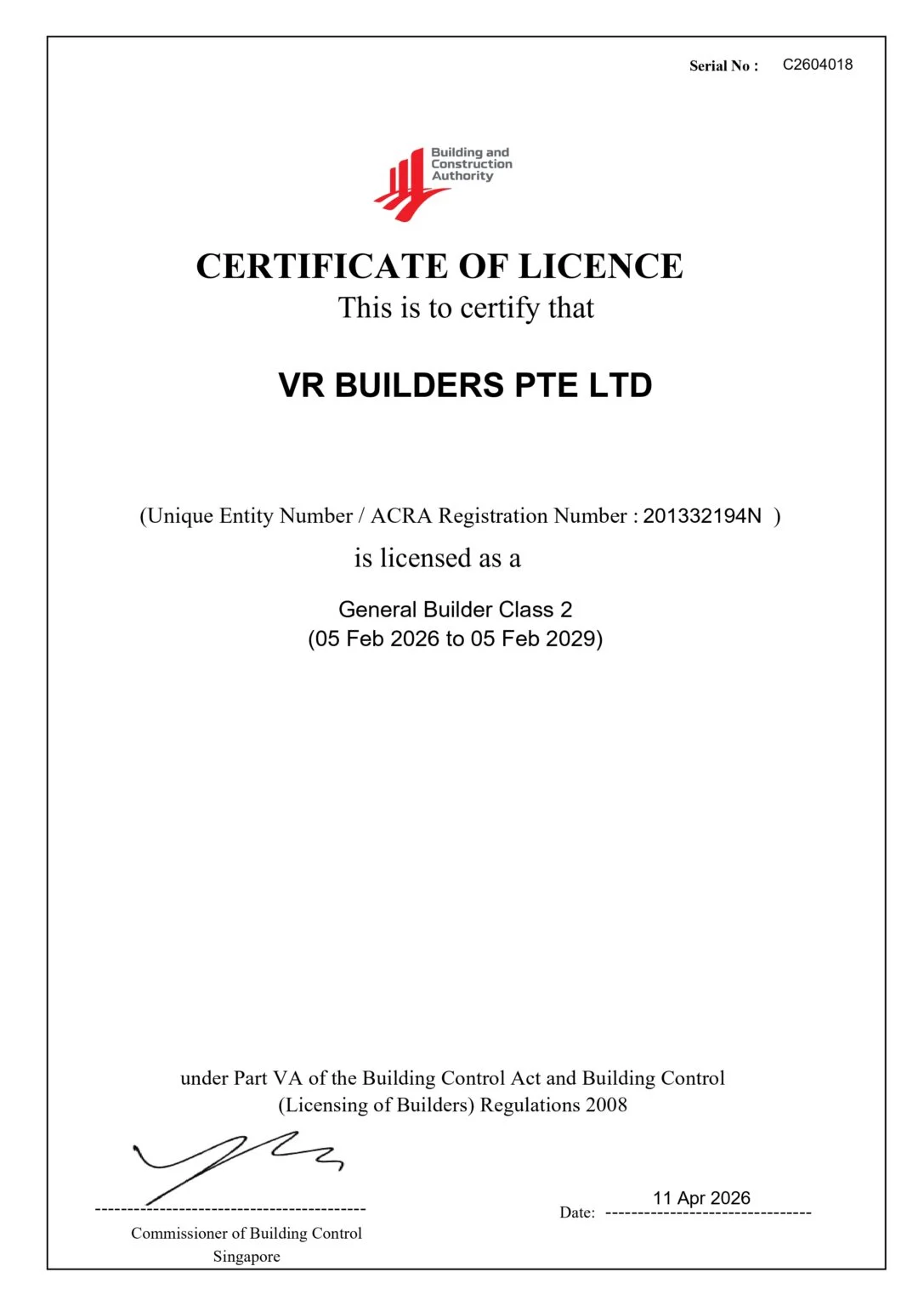 BCA General Builder Class 2 licence
