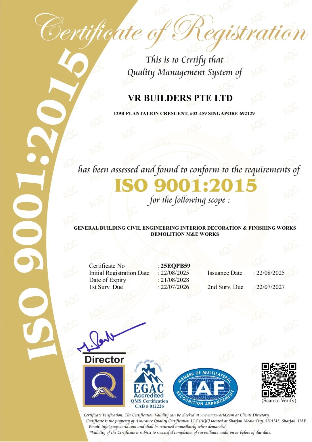 ISO 9001 quality management certificate