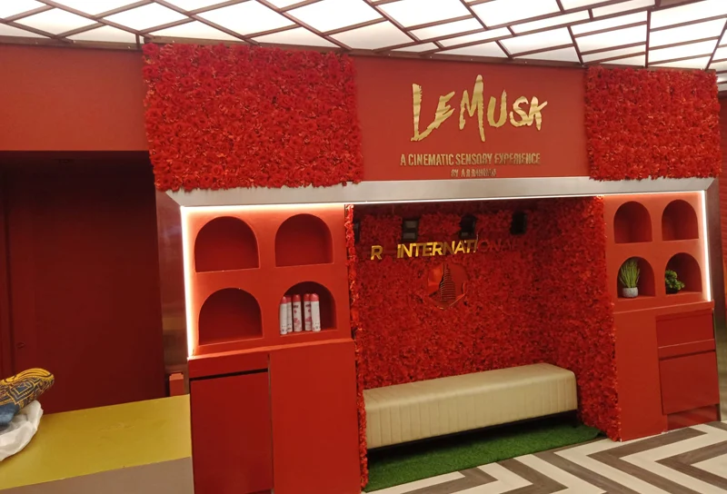 Retail shop fit-out with red feature wall